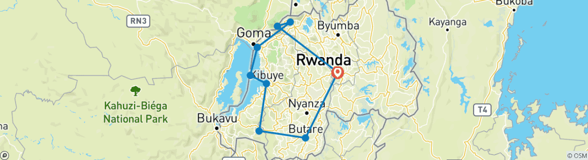 Map of 10 days Rwanda Chimps & Gorillas Discovery