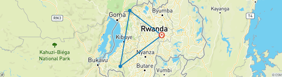 Map of 8 days Rwanda Primates Safari