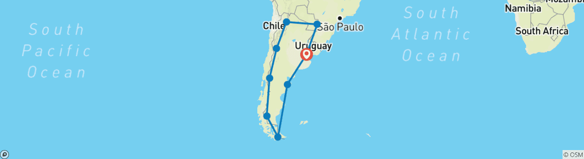 Foto van een kaart met de route van de rondreis