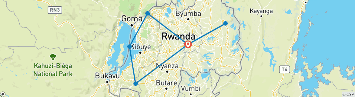 Map of 10 days Classic Rwanda Safari