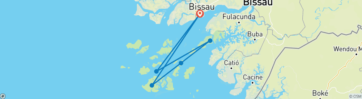 Image of a map showing the route of the tour