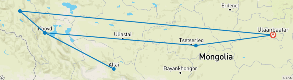 Image of a map showing the route of the tour