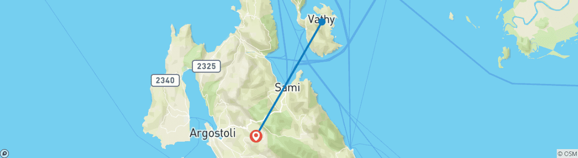 Carte du circuit 5 jours à Céphalonie et Ithaka