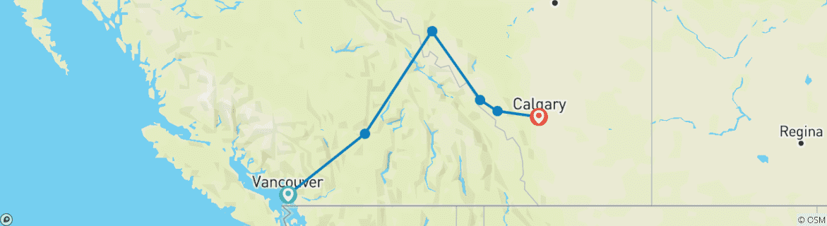 Image of a map showing the route of the tour