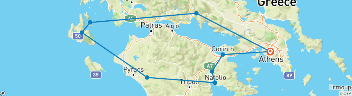 Map of Self Drive 9 Days Ionic Tour in Odysseus.