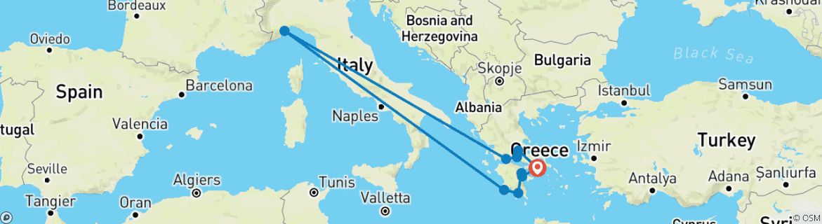 Mapa de 10 días Atenas, Olimpia, Micenas, Argólida, Nauplia, Peloponeso, Delfos y Meteora