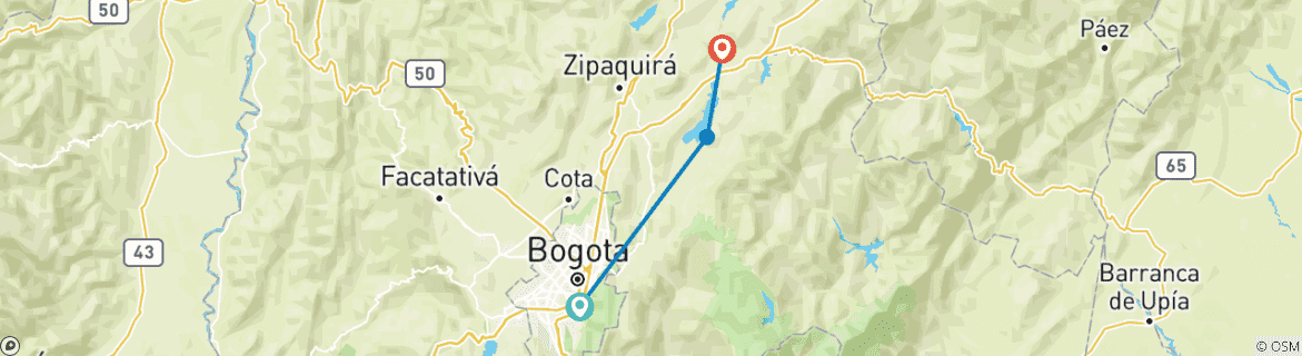 Map of Colombia - Guatavita & Suesca by Bike