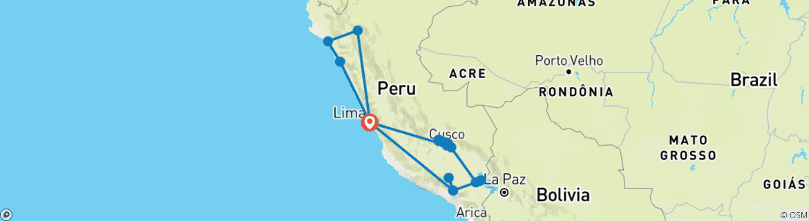 Map of Peru Highlights from North to South