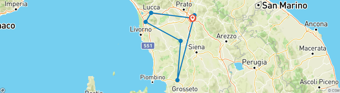 Map of 3 Day Highlights Florence & Tuscany Tour