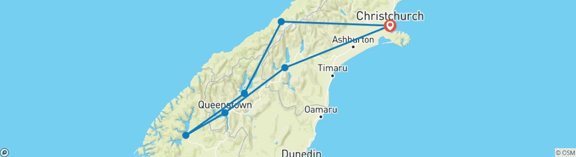 Map of South Island Discovery - 10 days