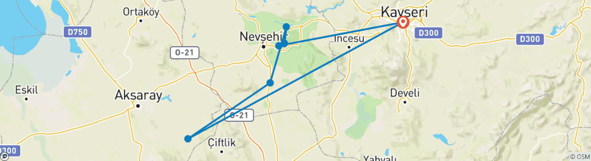 Image of a map showing the route of the tour