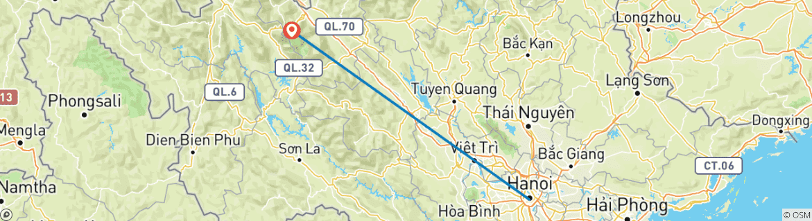 Karte von Sapa Trekkingreise mit einheimischem Reiseführer ab Anhoi (inklusive Bungalow und Transport)