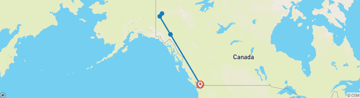 Carte du circuit L'expérience immersive du Yukon Klondike en hiver avec Aurora au départ de Vancouver