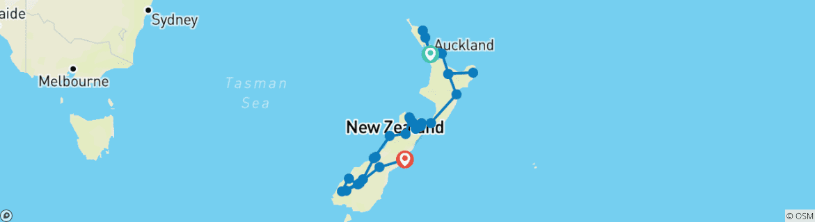 Map of New Zealand Expedition - 23 days