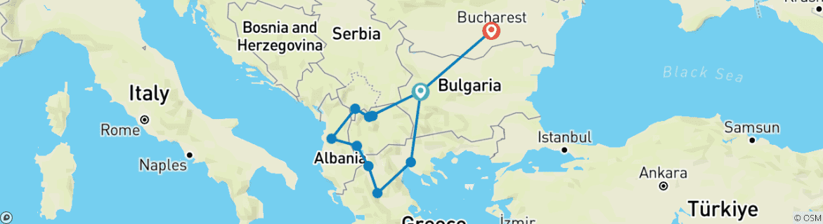 Foto van een kaart met de route van de rondreis