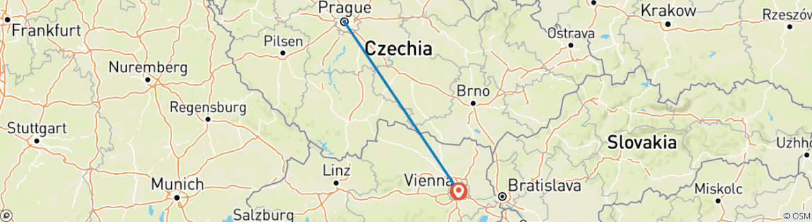 Map of Prague and Vienna in a Week with Bratislava