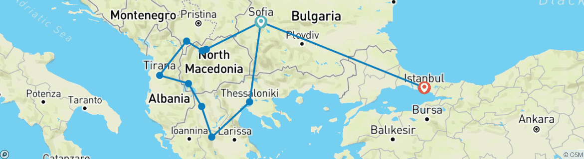 Map of Sofia to Istanbul Grand Journey flight included