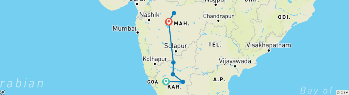 Map of A Journey Through Hampi, Badami, and Aurangabad