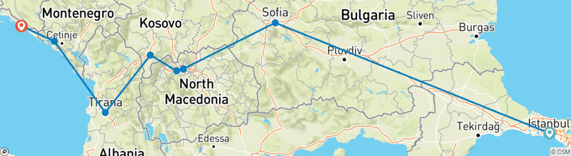 Map of From Istanbul to Dubrovnik: Balkan Capitals & Culture Tour Flight included