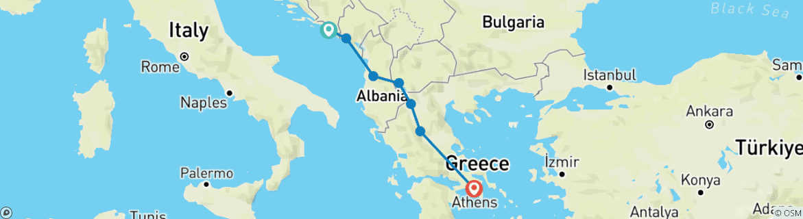 Carte du circuit De Dubrovnik à Athènes : Circuit des trésors intemporels - Circuit en petit groupe