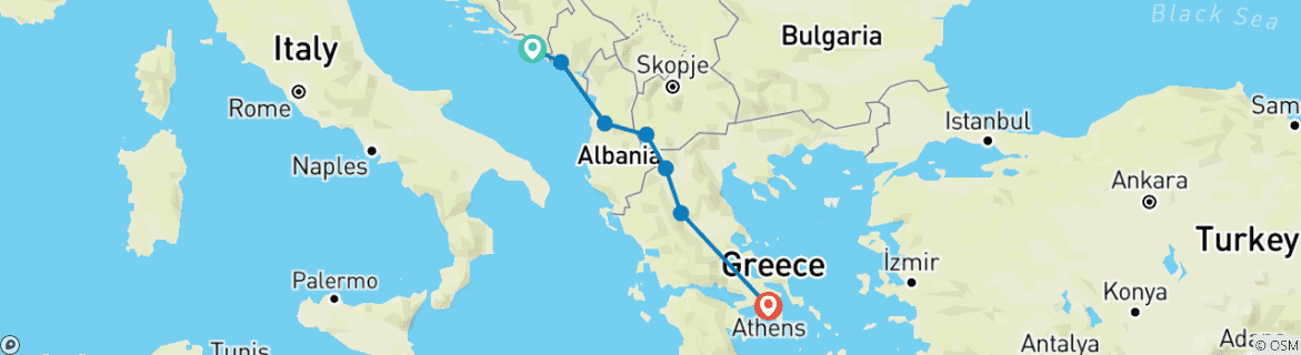 Karte von Zeitlose Schätze Von Dubrovnik nach Athen