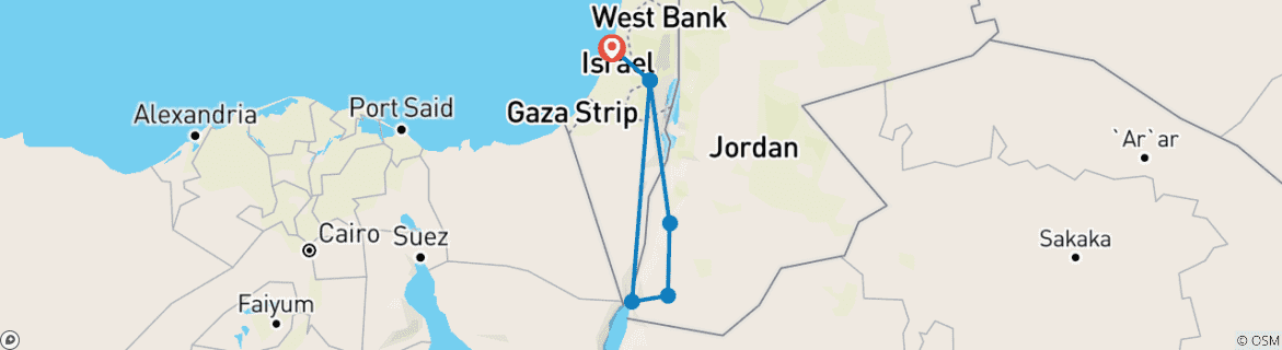 Carte du circuit Petra et Wadi Rum 3 jours au départ de Tel Aviv / Jérusalem