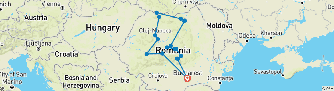 Karte von Höhepunkte Rumäniens: Transsilvanien, Maramures und Bukowina Privatreise - 12 Tage