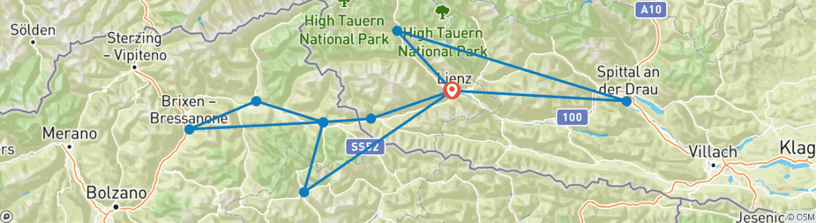 Kaart van Oost-Tiroolse & Zuid-Tiroolse Dolomieten (8 dagen)