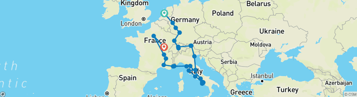 Map of Traditional Europe (End Paris, 18 Days)