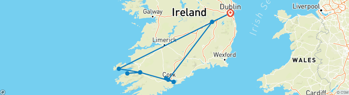 Map of Blarney Castle, Ring of Kerry & Dingle