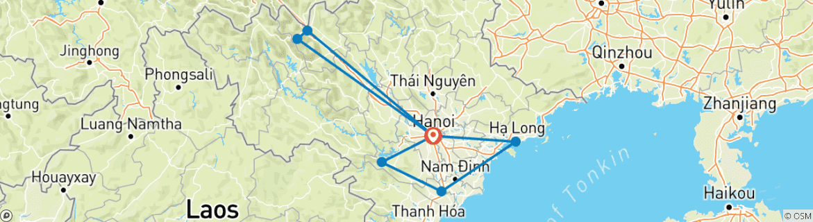 Foto van een kaart met de route van de rondreis