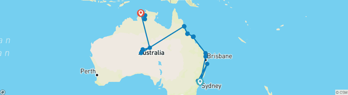 Map of Ultimate Australia (With Kakadu Dreaming, 25 Days)