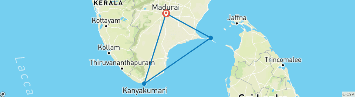 Carte du circuit Circuit à Madurai, Rameswaram et Kanyakumari