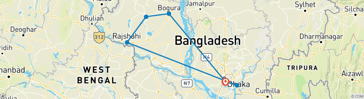 Map of Private North Bengal Tour with 2 Internal Flights & 4-star Hotels