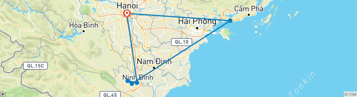 Map of 3-Day Hanoi - Ninh Binh - Ha Long Bay & Lan Ha Bay 5 Star Cruise