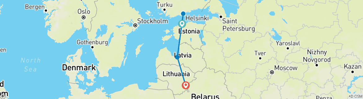 Map of Capitals Journey of Lithuania, Latvia and Estonia