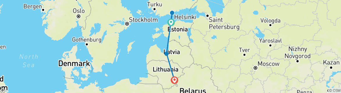 Carte du circuit Voyage dans les capitales de Lituanie, de Lettonie et d'Estonie