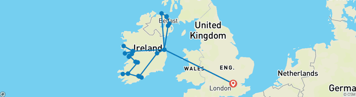 Map of London - Dublin & The All Ireland Tour