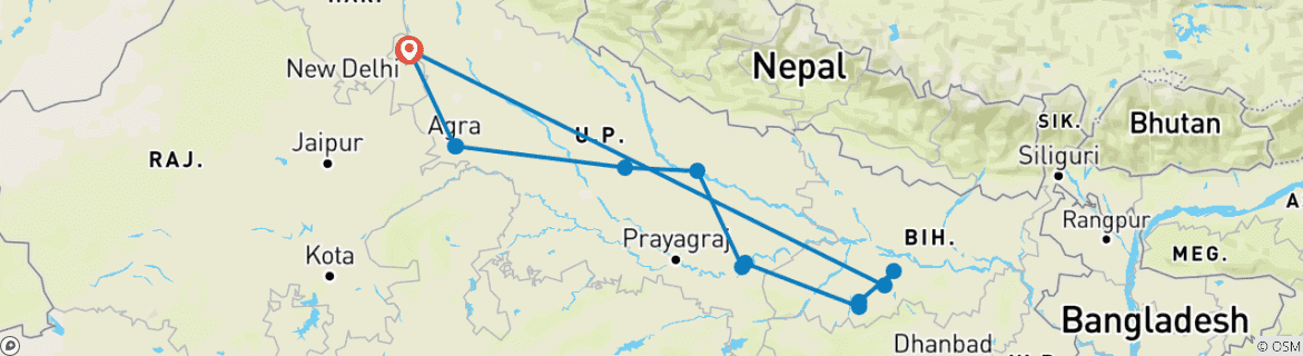 Karte mit der Reiseroute