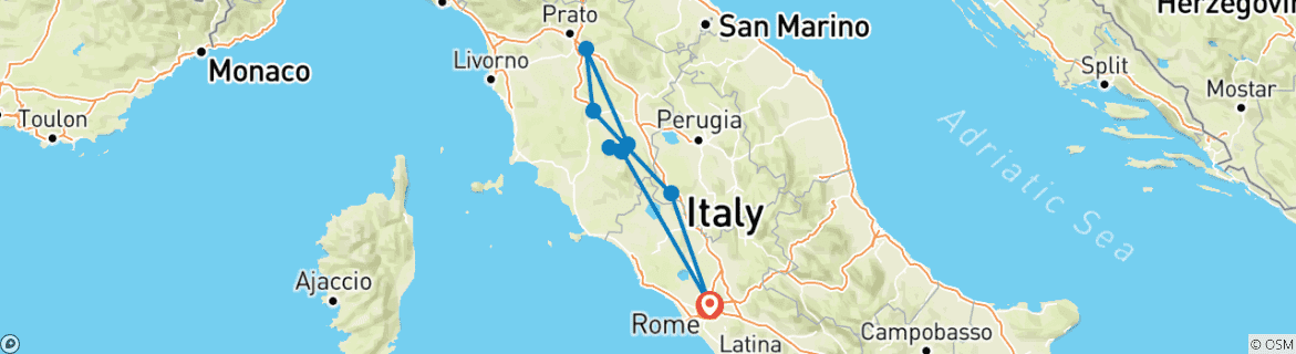 Map of 3 Day Masterpieces & Vistas: A Journey Through Tuscany Small Group Tour from Rome