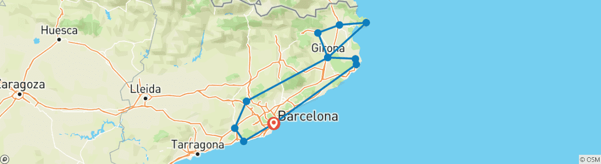 Carte du circuit Circuit de 3 jours en petit groupe au départ de Barcelone pour découvrir les saveurs de la Catalogne