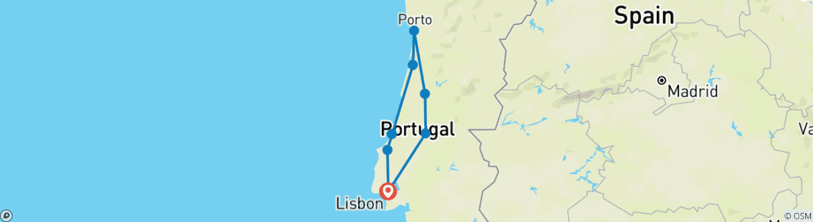 Map of 3 Day Porto, Aveiro & Passionate Portugal Small-Group Tour from Lisbon