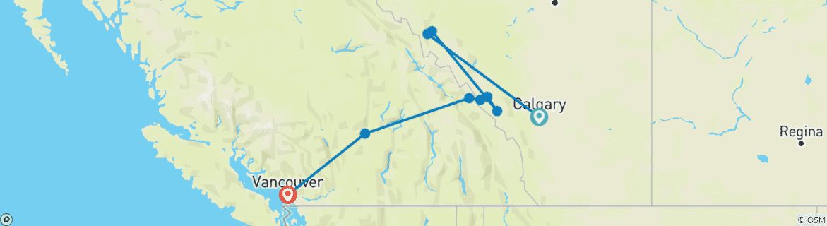 Karte mit der Reiseroute