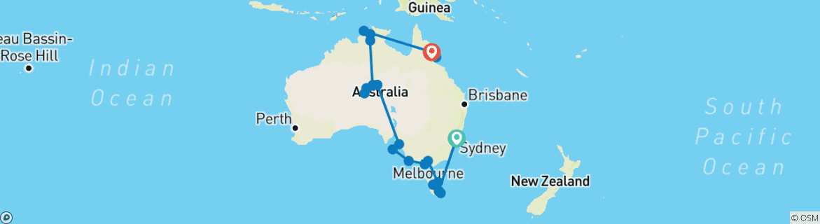 Mapa de A través de Australia con Tasmania