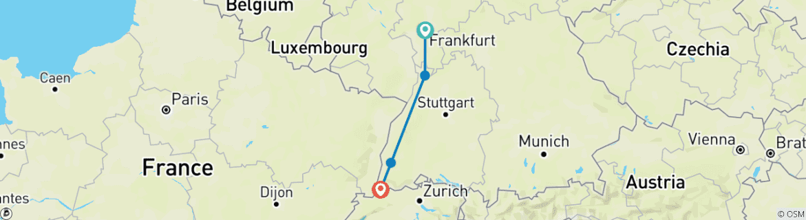 Map of Frankfurt, Freiburg and Basel in a Week