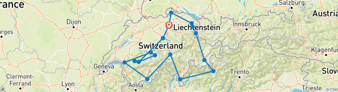 Image d'une carte montrant l'itinéraire du circuit