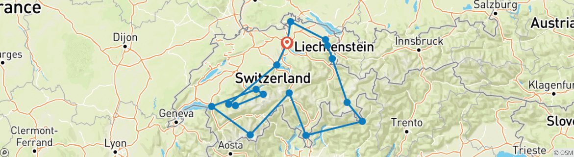 Carte du circuit Grand Tour de Suisse Explorer Panoramique : visite de groupe jointe
