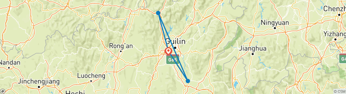 Foto van een kaart met de route van de rondreis