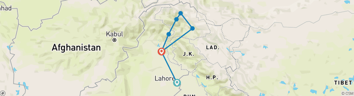 Foto van een kaart met de route van de rondreis