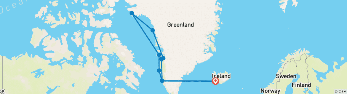 Map of Grand Greenland – Mythical Lands of the North (MS Fridtjof Nansen, 17 Days, 2025) (10 destinations)